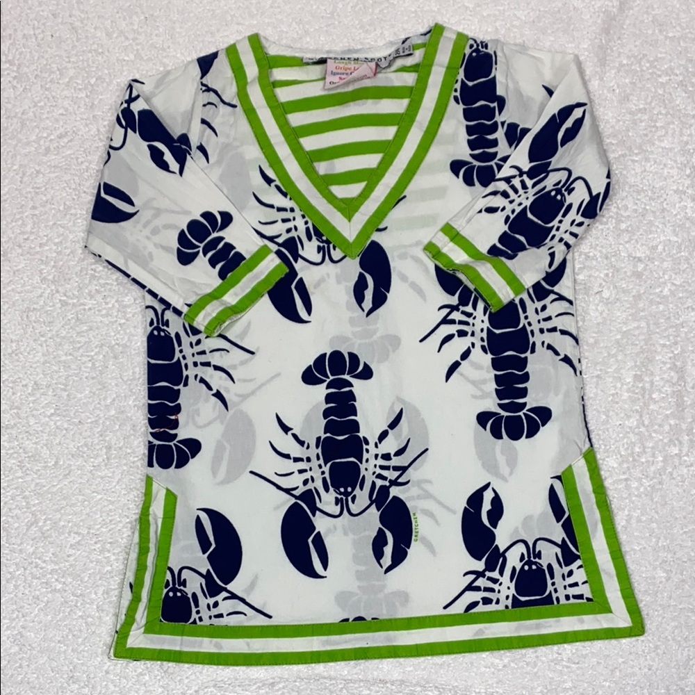 Gretchen Scott designs Kids Navy Lobster Print beach cover up size 2/4